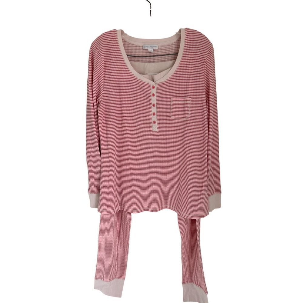 Carole Hochman PJ Set Jogger Jersey Knit Pajama Set Red White Stripes